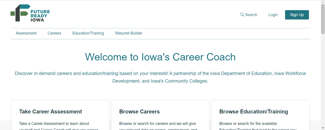 Screenshot of Career Coach Website